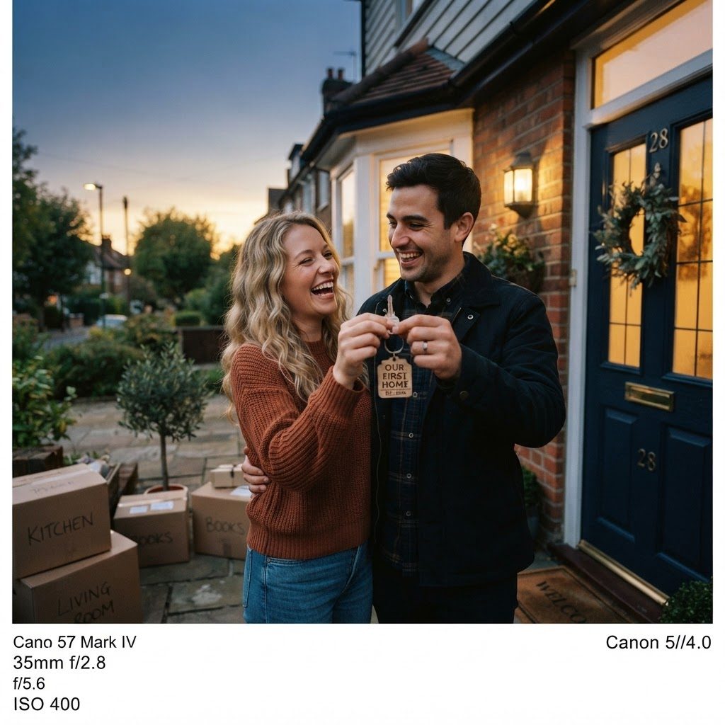 A young couple with the keys to their first home
