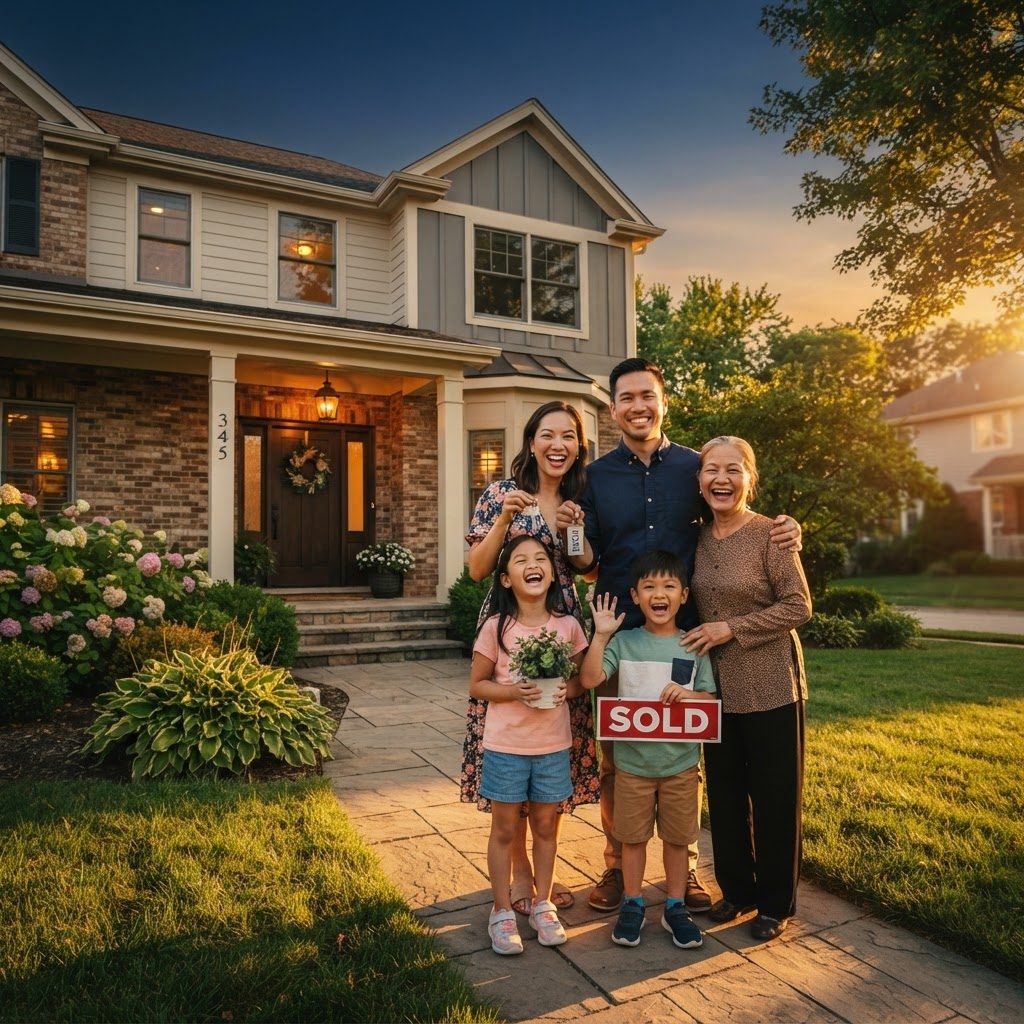 A Vietnamese American family with the keys to their new home